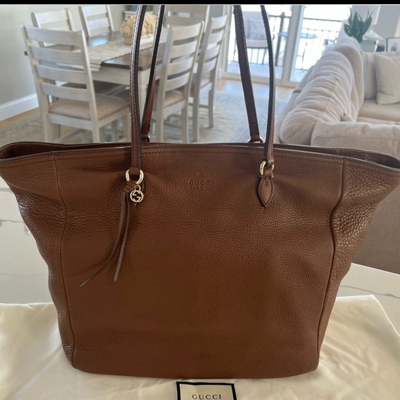 Gucci Handbags - Gucci - Interlocking GG Bree Large Brown Pebbled Leather Tote Bag Shoulder Bag